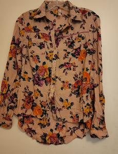 Tan floral long sleeve blouse